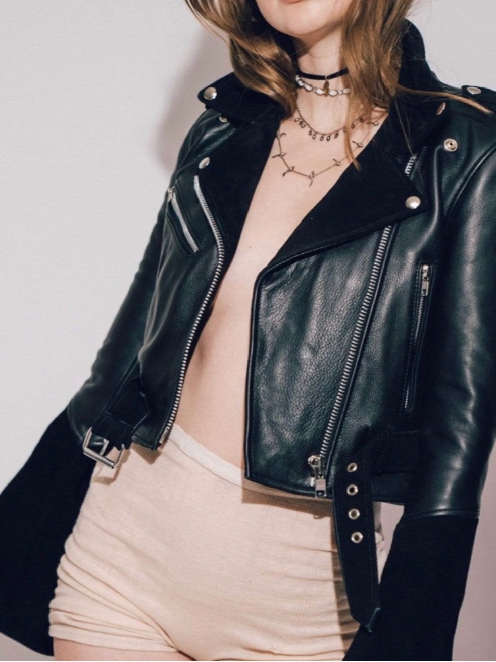 Classic Black Leather Moto Jacket With Silver Hardware